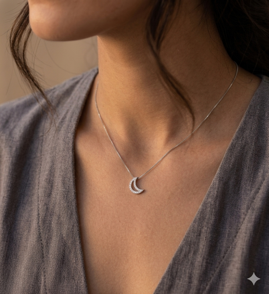 Collana Modello Luna in Oro 18 Carati con Diamanti.