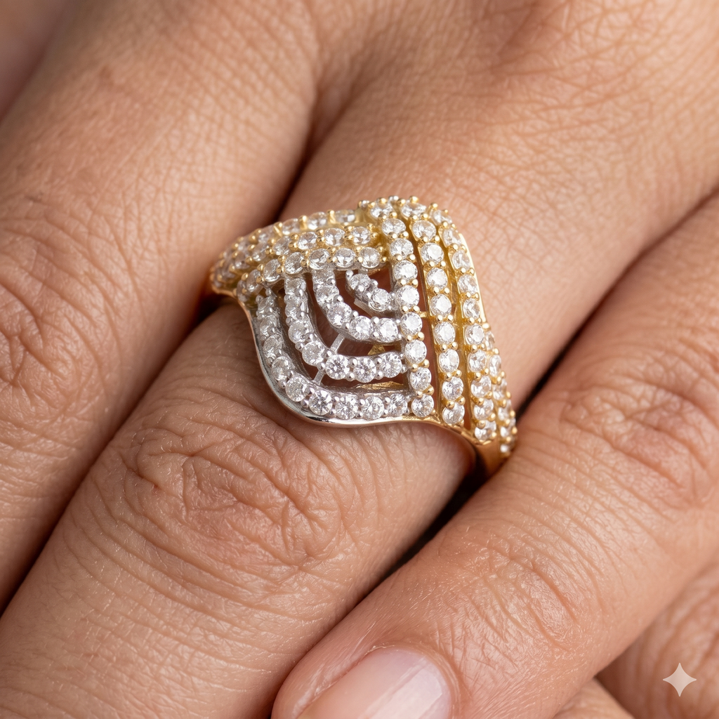 Anello Donna in oro 18 Carati modello Fascia Cocktail di 3.80 Grammi con Zirconi.