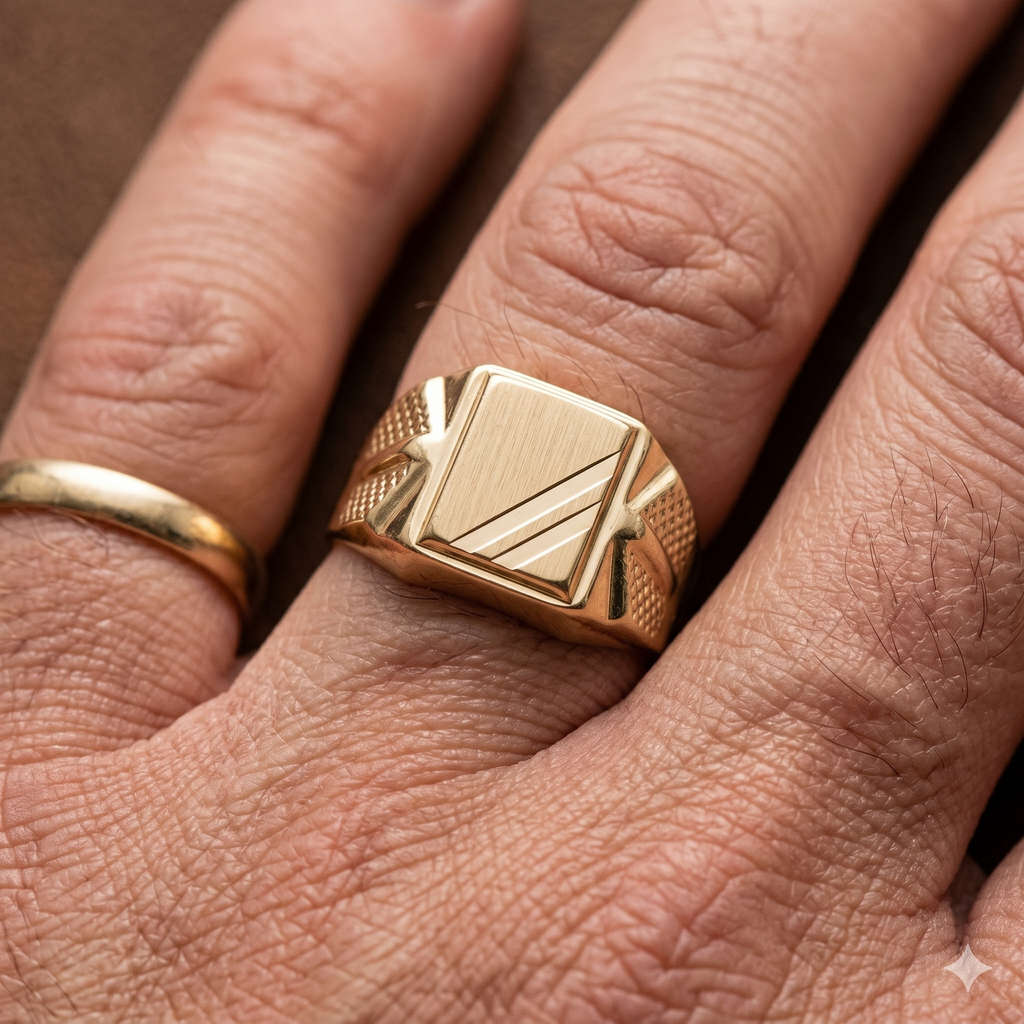 Anello Uomo Quadrato in Oro Giallo 18 Carati di 3.20 Grammi.