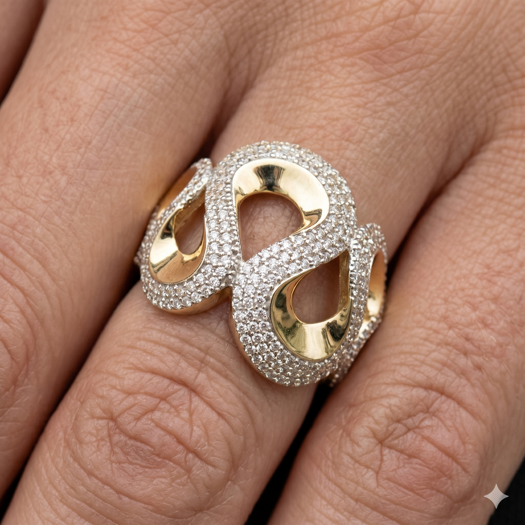 Anello Donna in oro 18 Carati modello Fascione di 8.30 Grammi con Zirconi.