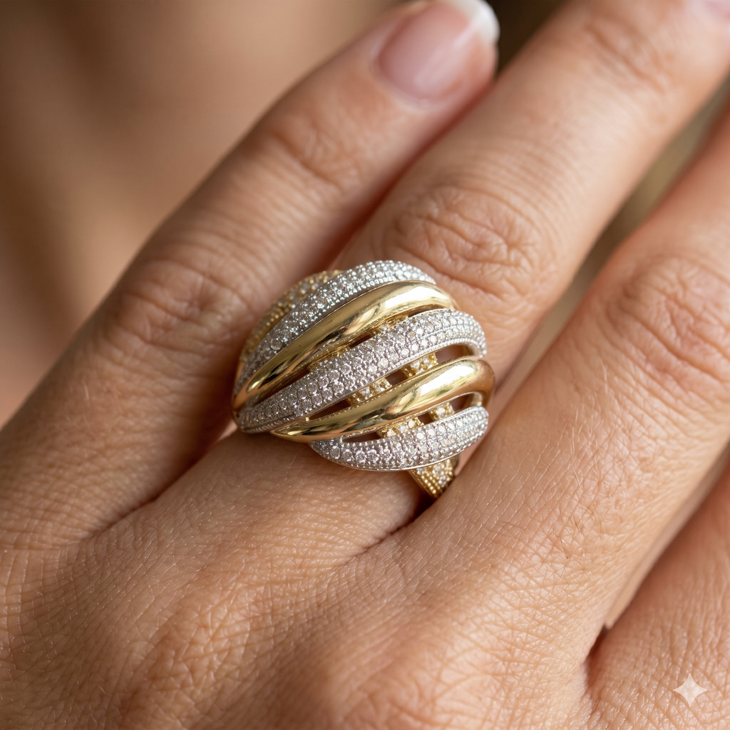Anello Donna in oro 18 Carati modello Fascione di 10.50 Grammi con Zirconi.