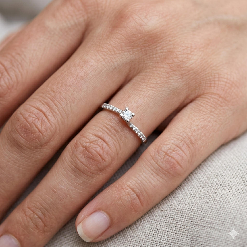 Anello Solitario Donna in Oro 18 Carati con Diamanti.