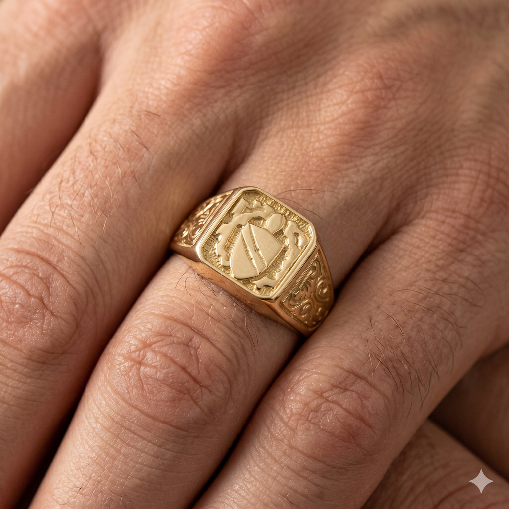 Anello a Scudo Uomo in Oro Giallo 18 Carati di 7.30 Grammi.