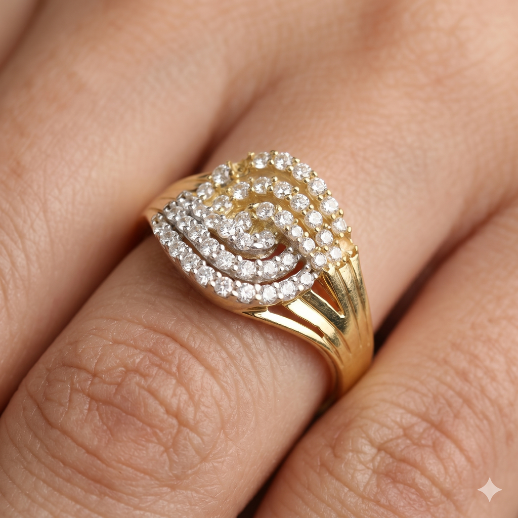 Anello Donna in oro 18 Carati modello Fascione di 3 Grammi con Zirconi.