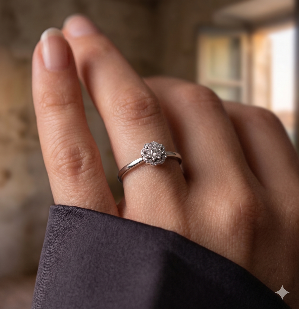 Anello Donna in Oro 18 Carati Modello Fiore con Diamanti.