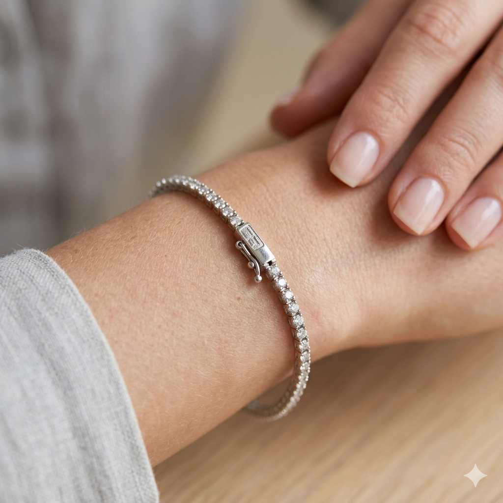 Bracciale Tennis con Zirconi in Oro Bianco 18 Carati di 5.6 Grammi.