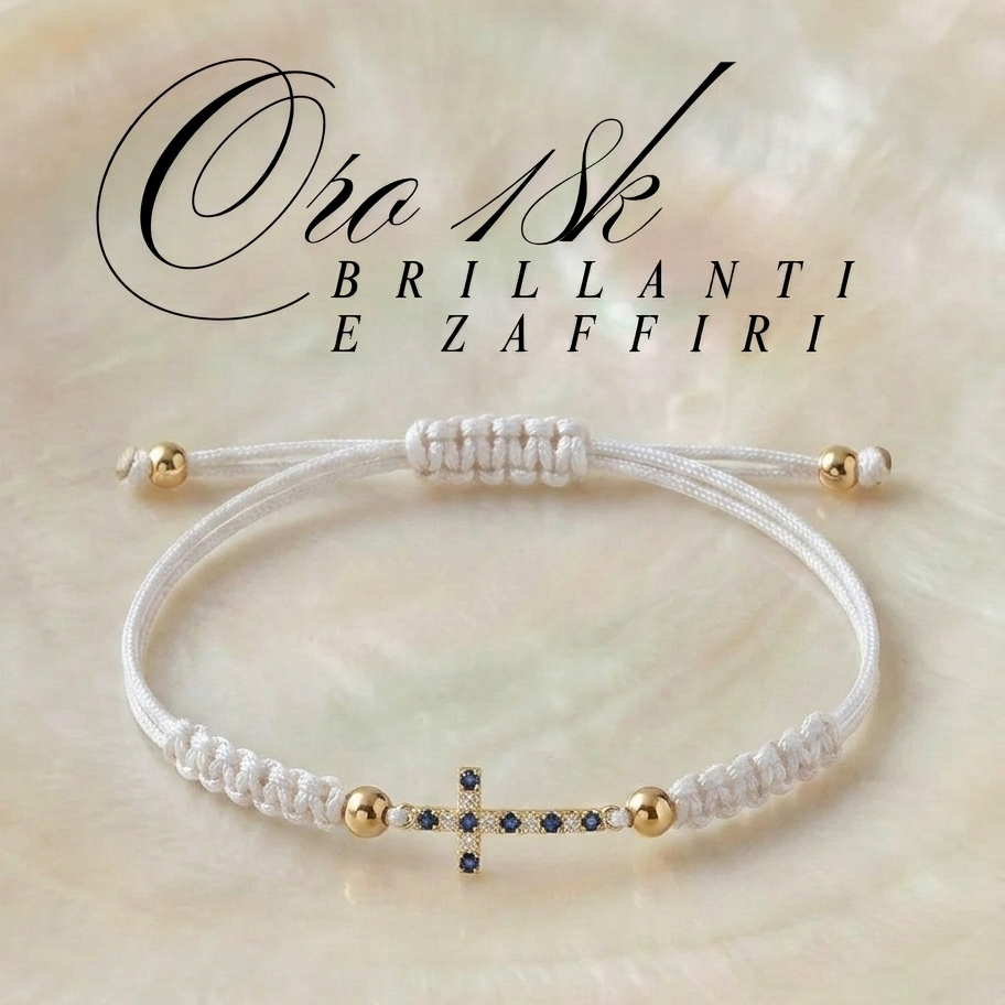 Bracciale Croce Unisex con Brillanti Naturali e Smeraldi o Zaffiri o Rubini in Oro Giallo 18 Carati.