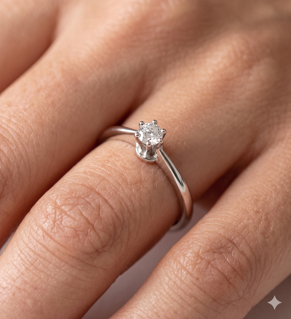 Anello Solitario Donna in Oro 18 Carati con Diamante.