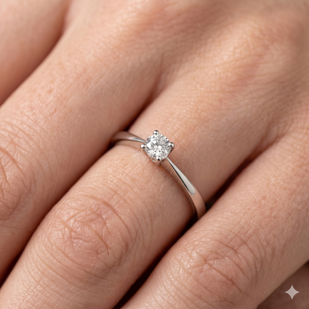 Anello Solitario Donna in Oro 18 Carati con Diamante.