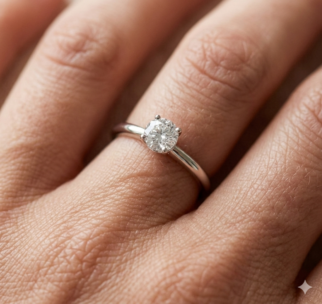Anello Solitario Donna Mezzo Carato in Oro 18 Carati con Diamante.
