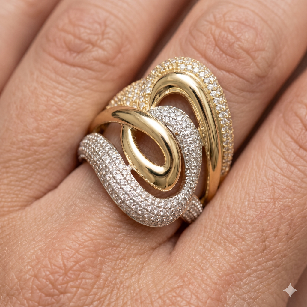 Anello Donna in oro 18 Carati modello Fascione di 8.80 Grammi con Zirconi.