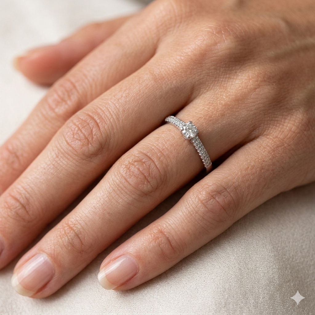 Anello Solitario Donna in Oro 18 Carati con Diamanti.