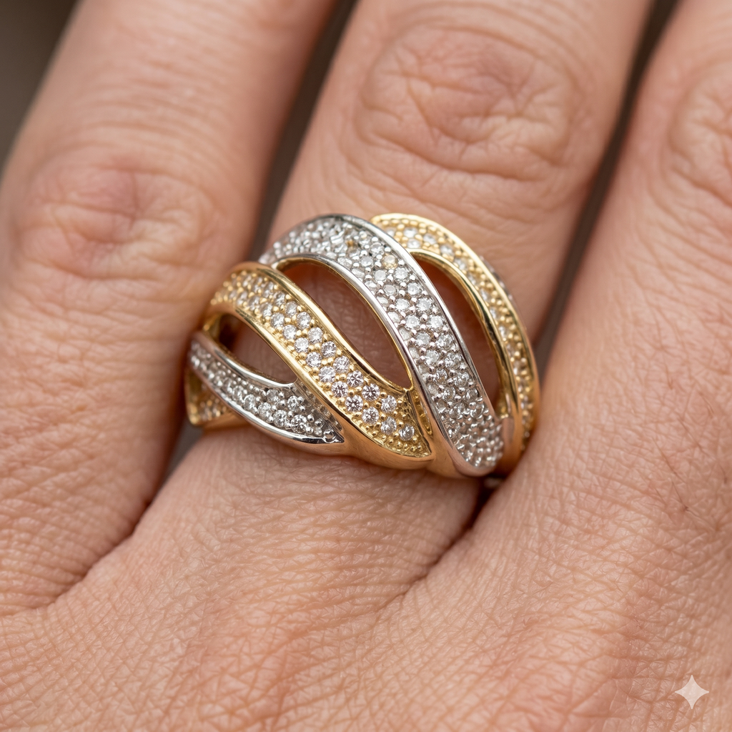 Anello Donna in oro 18 Carati modello Fascione di 6.50 Grammi con Zirconi.