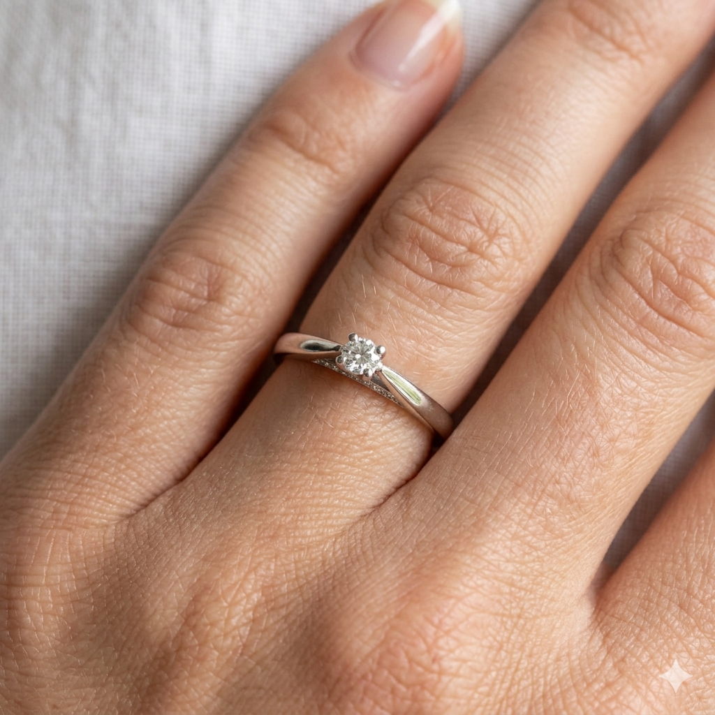 Anello Solitario Donna in Oro 18 Carati con Diamanti.